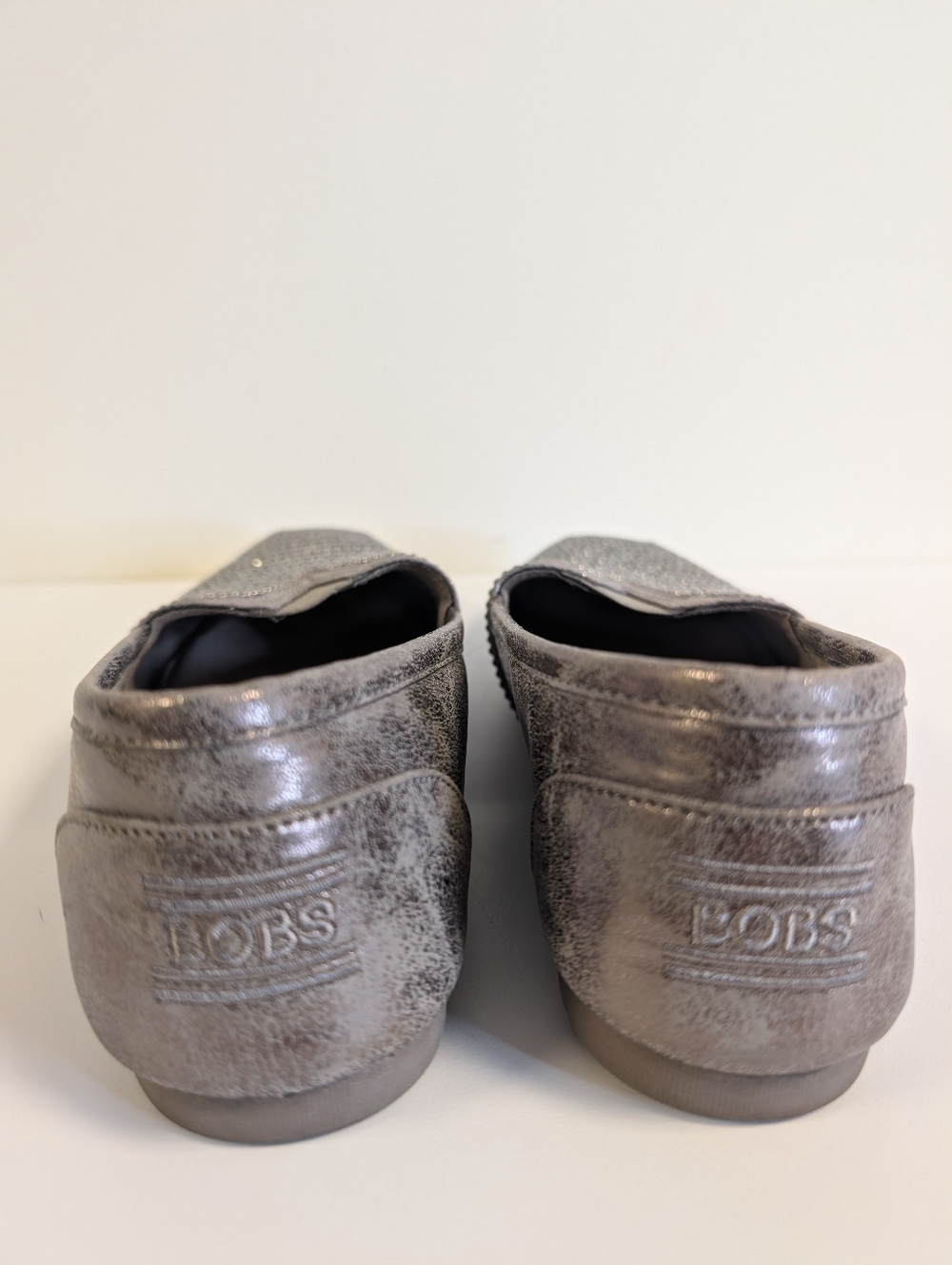 BOBS Skechers Rhinestone Slip On Flats Shoes Pewter Sparkle Memory Foam Comfy 7 - Picture 3 of 14